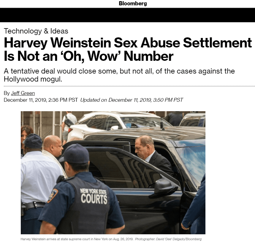 Bloomberg 12-11-19 Weinstein Settlement